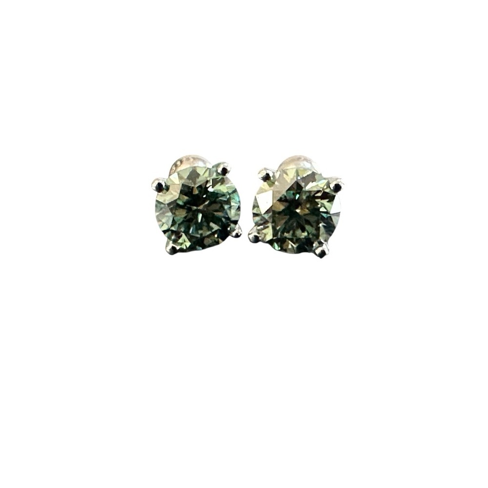 2.0 CT Round Brilliant Cut Green Moissanite Stud Earrings 925 Sterling Silver - Picture 4 of 8